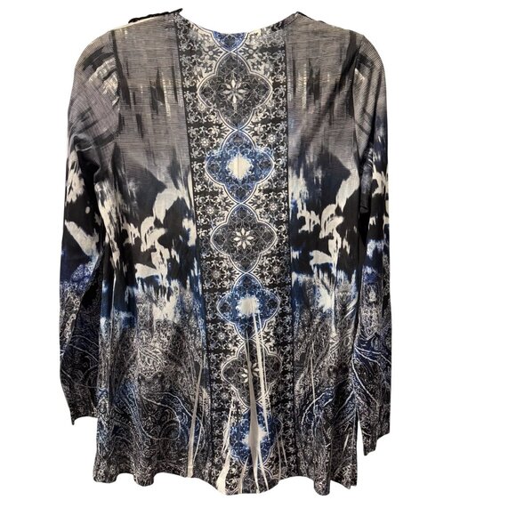 World Unity Womens Sz Large Black & Blue Beaded V-Neck Long Sleeve Tunic Top - Picture 9 of 12